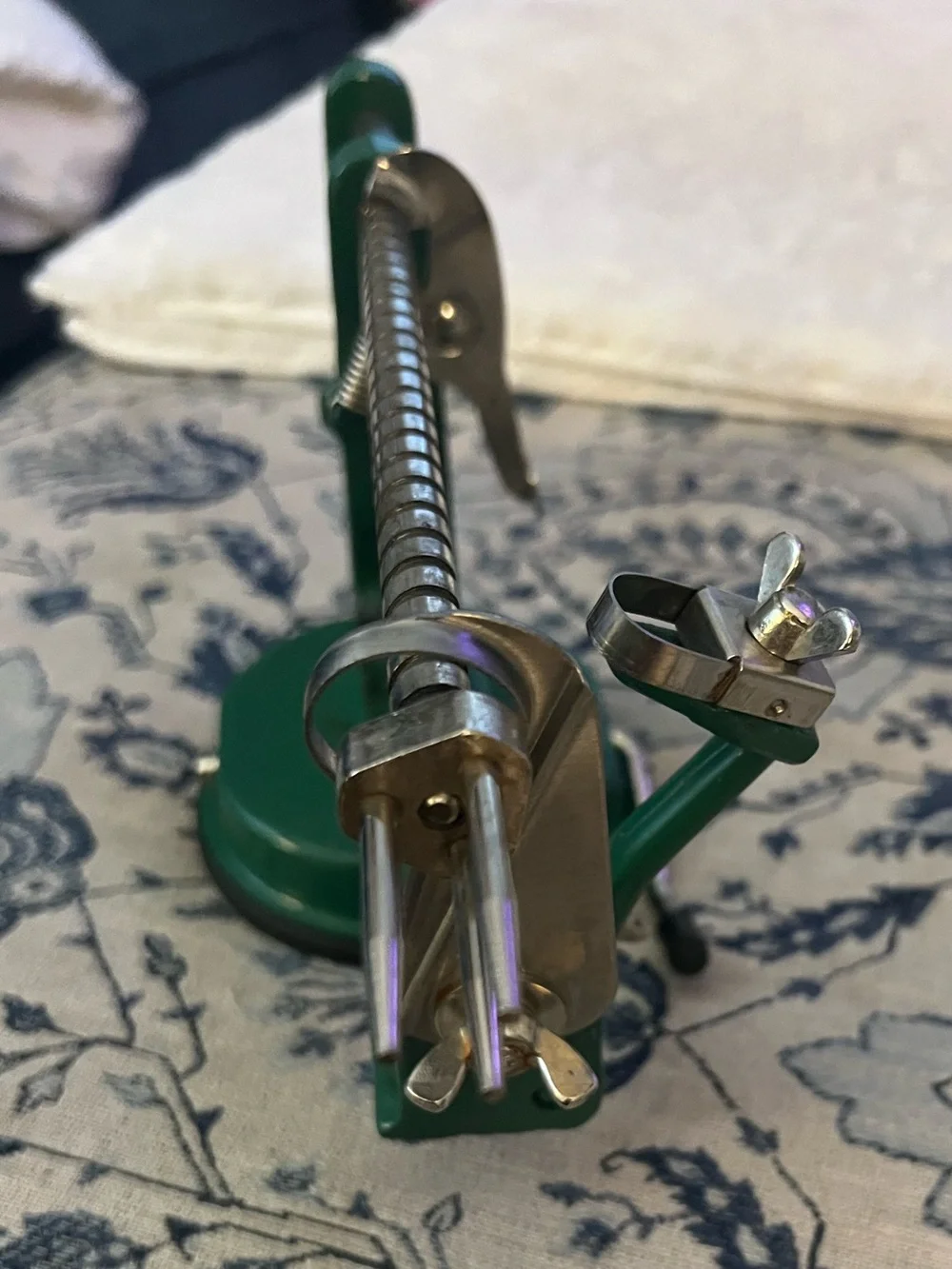 Vintage Apple Peeler Cast Iron by Back to Basics Suction Bottom. Green.